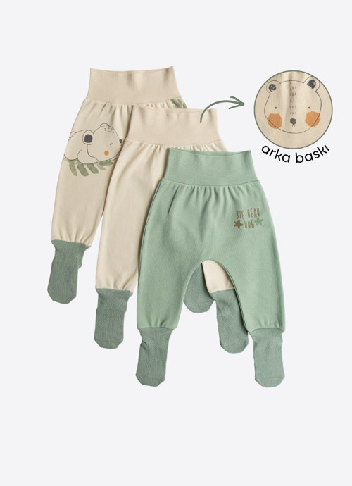 Organik Cute Bear 3'lü Çoraptolon Yeşil