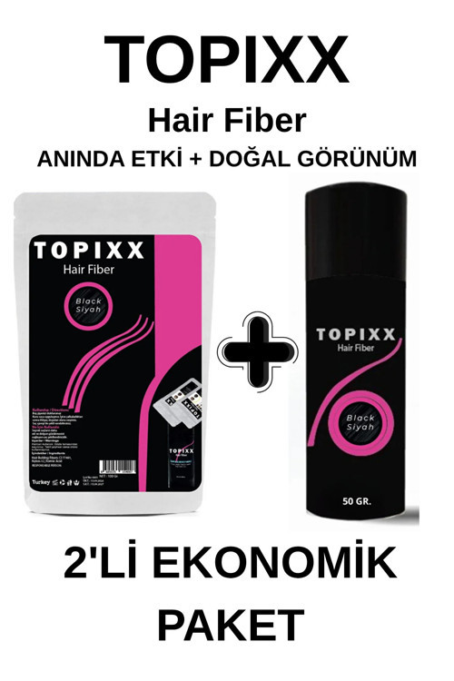 100 Gr. + 50 Gr. 2'Li Ekonomik Set Saç Tozu Siyah/Black Saç Dolgunlaştırıcı Toz Topik
