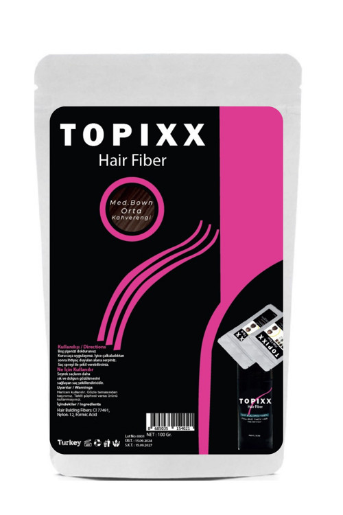 100 Gr. Orta Kahve/Med Brown Saç Dolgunlaştırıcı Topik Toz Fiber A Kalite