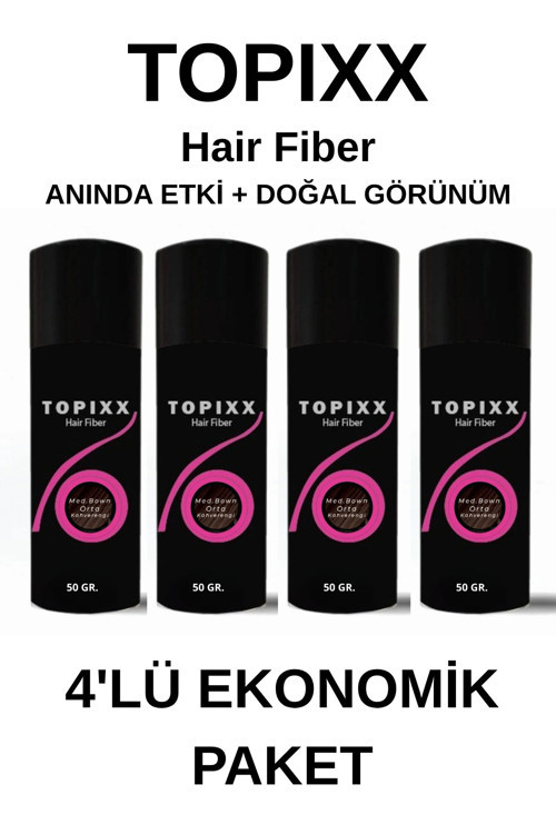50 Gr. 4'Lü Ekonomik Set Saç Tozu Orta Kahve/Med Brown Saç Dolgunlaştırıcı Toz Topik