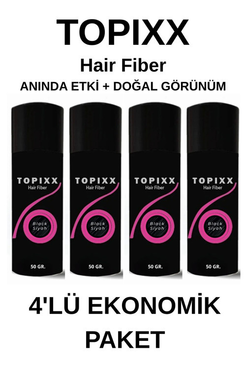 50 Gr. 4'Lü Ekonomik Set Saç Tozu Siyah/Black Saç Dolgunlaştırıcı Toz Topik