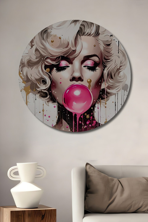 Dekoratif Ahşap Yuvarlak Marilyn Monroe Tablosu Ev/Ofis/İşyeri/Salon/Mutfak/Banyo Tablo
