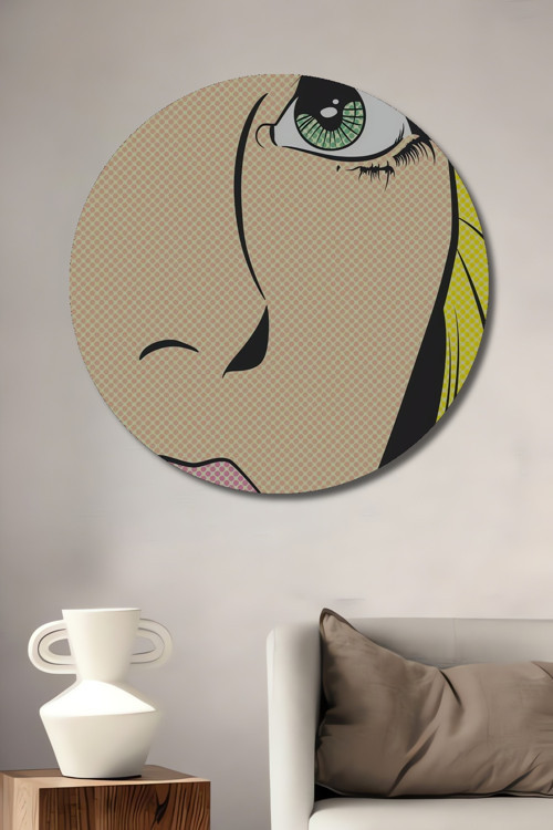 Dekoratif Ahşap Yuvarlak Modern Kadın Yüzü Tablosu Ev/Ofis/İşyeri/Salon/Mutfak/Banyo Tablo