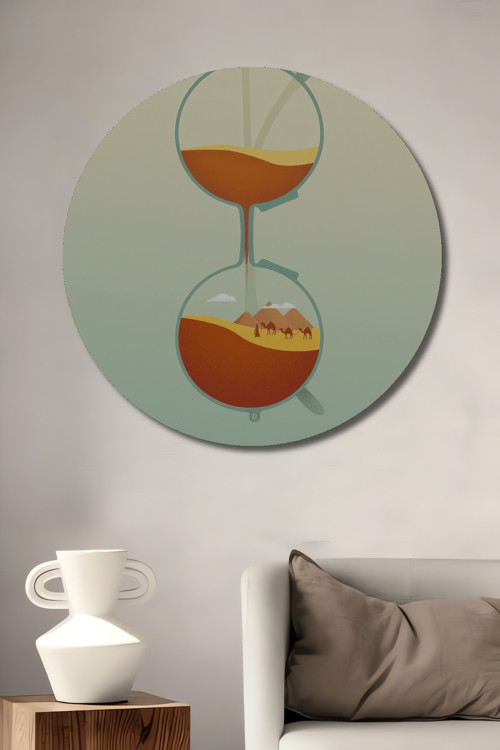 Dekoratif Ahşap Yuvarlak Kum Saati Çöl Tablosu Ev/Ofis/İşyeri/Salon/Mutfak/Banyo Tablo