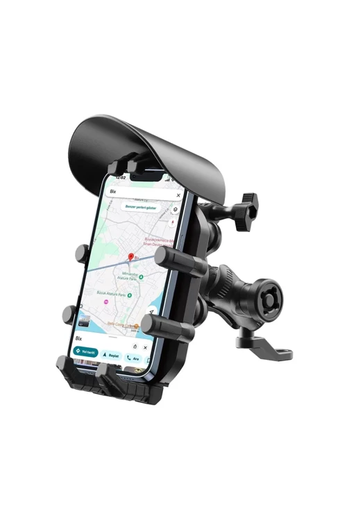 Ayna Bağlantılı Ve Yağmur Korumalı 360° Derece Ayarlanabilir Motosiklet Telefon Tutucu