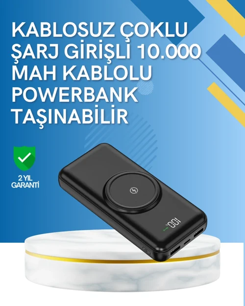 ve Android Uyumlu 10000mAh Powerbank – Hem Kablolu Hem Kablosuz
