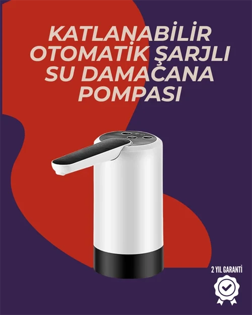 Otomatik Damacana Su Pompası | 40-80 Saniye Zaman Ayarlı | %90 Açılabilir Hijyenik Tasarım | Şarjlı