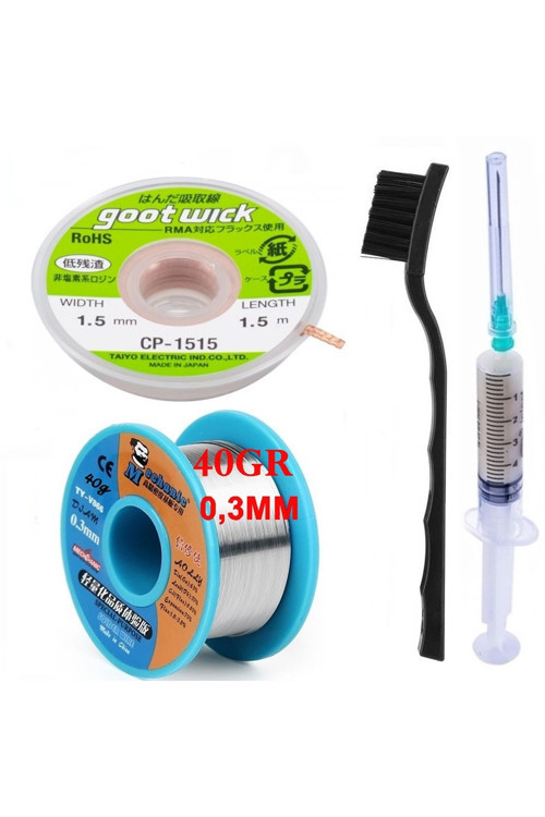 Lehim Teli Mechanic 63Sn/37Pb Uyumlu Flux %1-3 40Gr 03Mm Cp1515 Set2 4İn1 Arada02