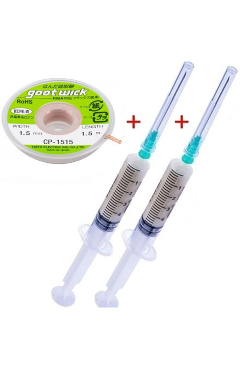 Goot Wick Cp-2015 Örgülü Lehim Sökme Teli 1,5 Mm X 1,5 Mt Fluk Lehim Toplama Set01