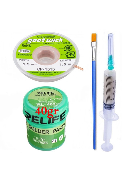 Relıfe Rl-402 Krem Lehim Solder Paste 183° 40G Flux Lehim Toplama Cp-1515 Emme Teli01