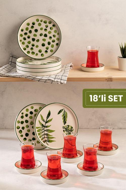 Art Botanik 18 Parça 6 Kişilik Stackable Kahvaltı Takımı 6x(çay Tabağı, Çay Bardağı, Tabak)