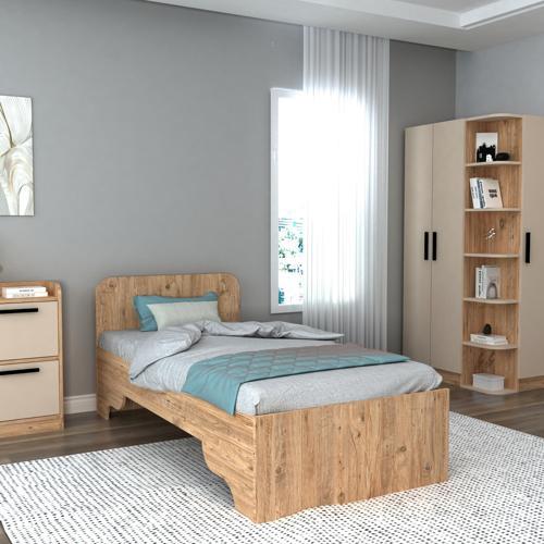 Luses 90x190 Cm Ölçülerinde Yatak Uyumlu Tek Kişilik Karyola Atlantik Çam Bej - Luses