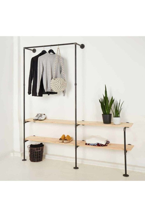 Dekoratif Borudan Raf Ve Askılık 150 Cm