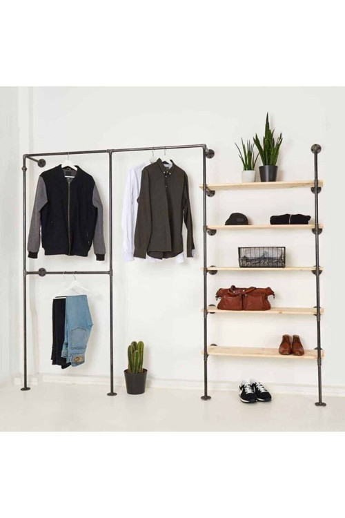 Dekoratif Borudan Raf Ve Askılık 225 Cm