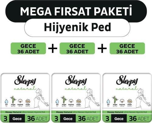 Natural Ultra Hassas Hijyenik Ped Mega Fırsat Paketi Gece 108 Adet