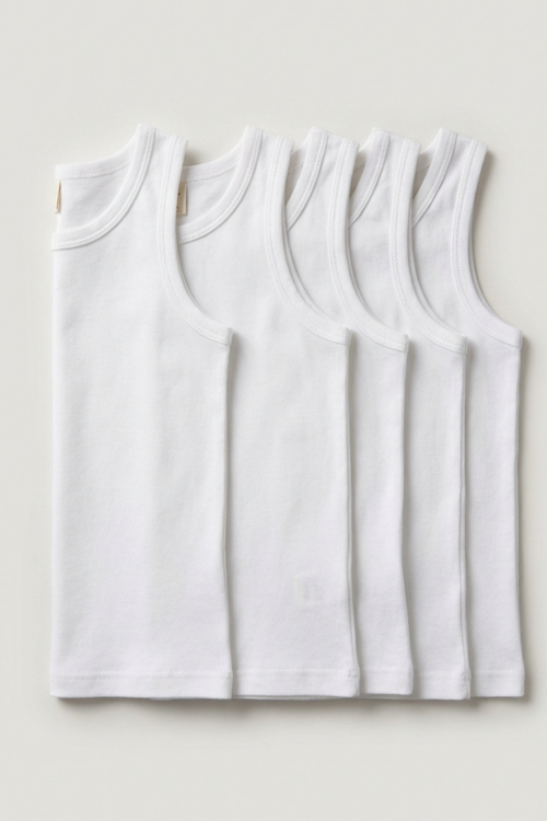 5'li Paket Basic Beyaz Erkek Çocuk Atlet
