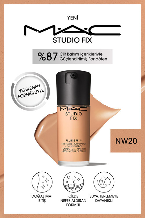 Doğal Mat Görünüm Sağlayan 24 Saate Kadar Kalıcı Fondöten- Studio Fix Fluid Spf15-Nw20-30ml