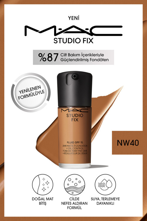 Doğal Mat Görünüm Sağlayan 24 Saate Kadar Kalıcı Fondöten- Studio Fix Fluid Spf15-Nw40-30ml
