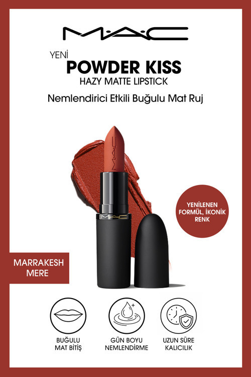 Dudakları Anında ve Uzun Süreli Nemlendirici 10 Saat Kalıcı MARRAKESH-MERE Powder Kiss Hazy Mat Ruj