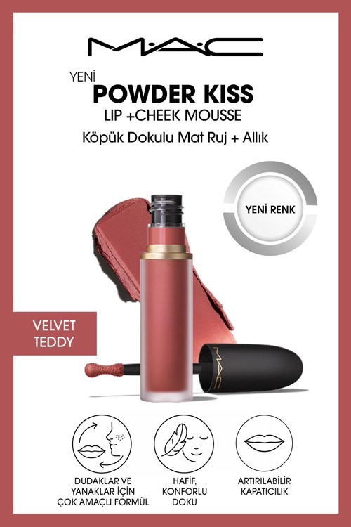 Dudak ve Yanaklar İçin Doğal ve Yumuşak Renk Görünüm Sağlayan VELVET TEDDY Pudramsı Mat Ruj