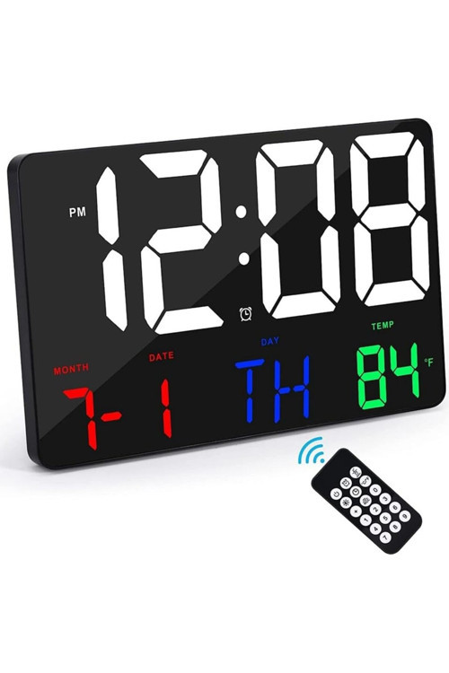 Dijital Duvar Saati Renkli Uzaktan Kumandalı Hd Led Ekran Tarih Gün Sıcaklık Alarm Usb Deko