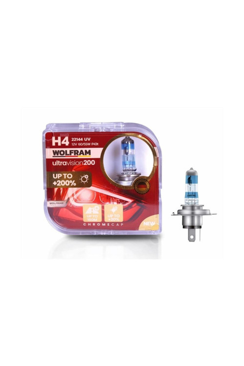H4 Halojen Ampul Ultra Vision +%200 Fazla +%20 Beyaz Işık 12V 60/55W
