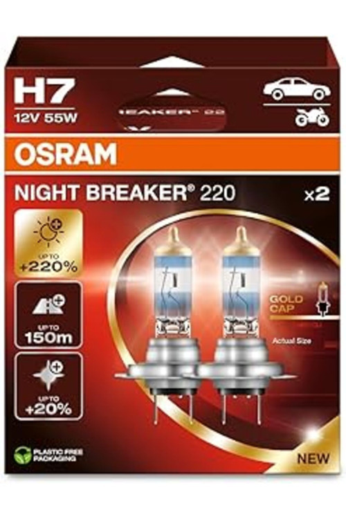H7 Night Breaker Ampuller, 12V, 220% Fazla Işık, 2'Li Paket