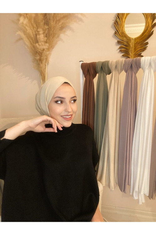 Cıtcıtlı Hazır Eşarp Şal Hijap Bej Renk