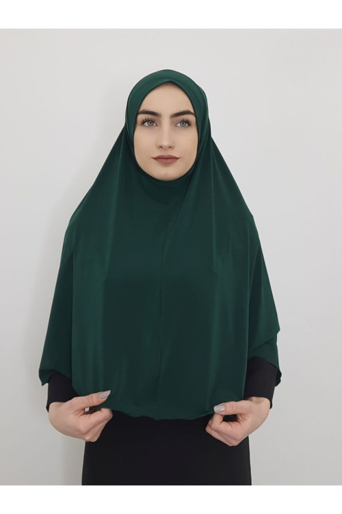 Tek Parça Pratik Büyük Hazır Eşarp Hijap Zümrüt Renk