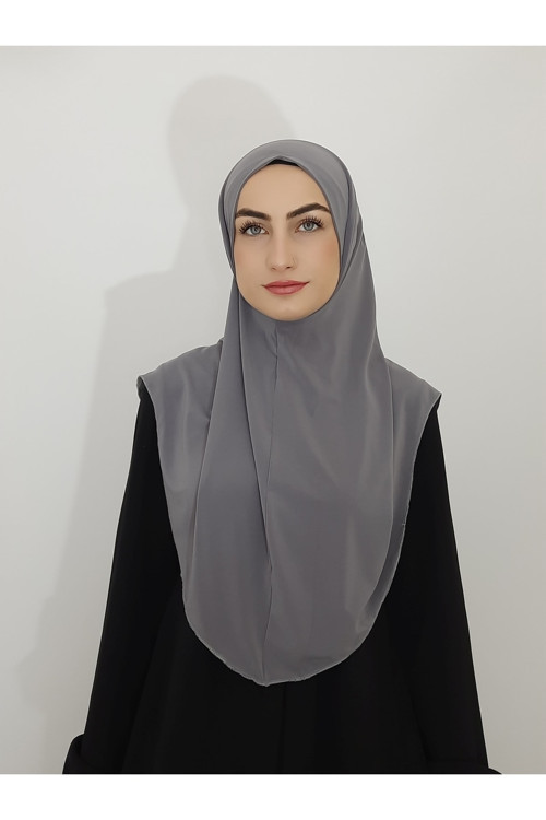 Namaz Örtüsü Hazır Büyük Esarp Malezya Modeli Khimar Tek Parca Hac Ve Umre Icin Gri Renk