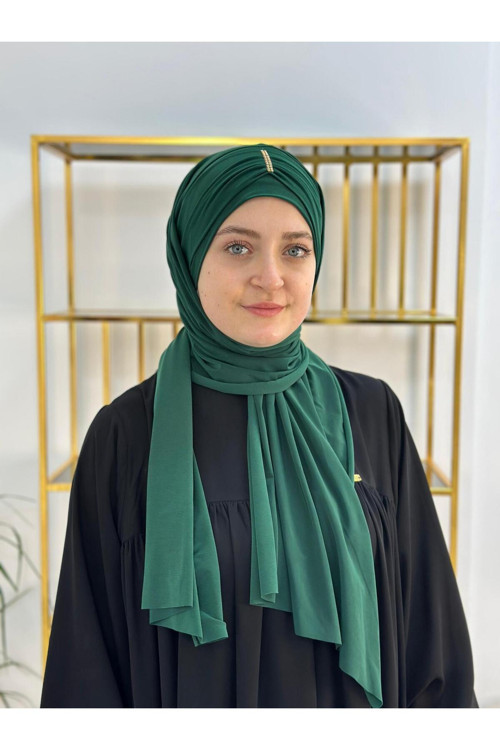 Abiye Taşlı Baglamalı Hazır Şal Zümrüt Yeşili