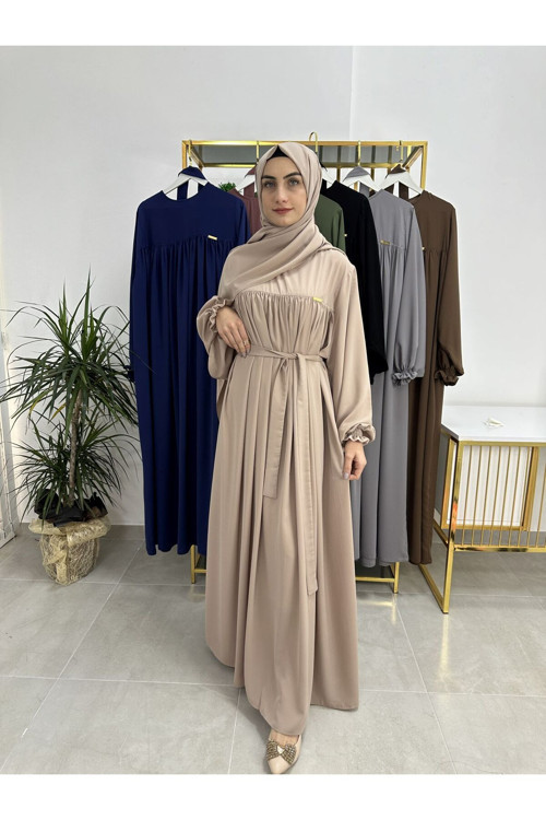 Şallı Ve Üsten Robalı,Kemerli Elbise Takım .Hijap ,Abaya (Hac Ve Umre Için Uygundur) Bej