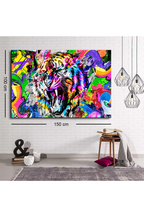Dekoratif Baskı İllüstrasyon Kaplan Pop Art Kanvas Tablo