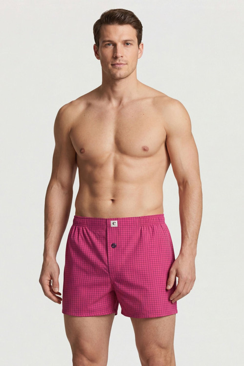 Poplin Erkek Boxer 1113/Kareli Fuşya