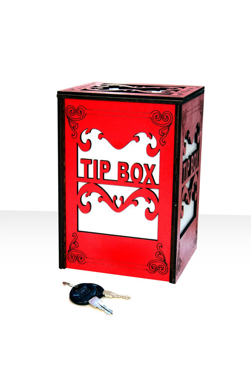 Ahşap Tip Box Bahşiş Kutusu Anahtarlı Kilitli Kırmızı