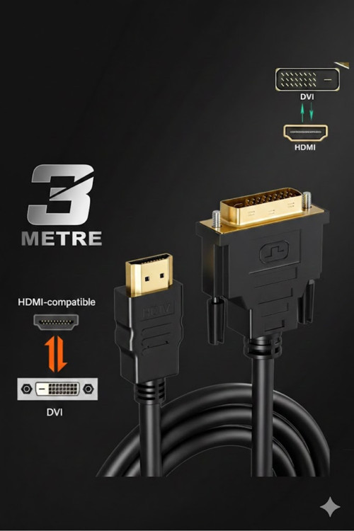 3 Metre 3mt Hdmı To Dvı Iki Yönlü Dönüştürücü Adaptör Kablosu Pc Ps5 Xbox 360 Bir Serisi S X Kablo