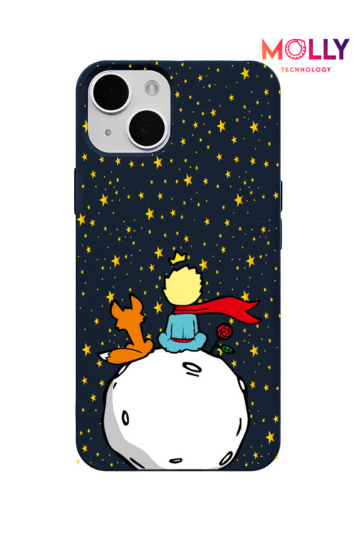 iPhone 15 İçin Lacivert Küçük Prens Desenli Silikon Kılıf