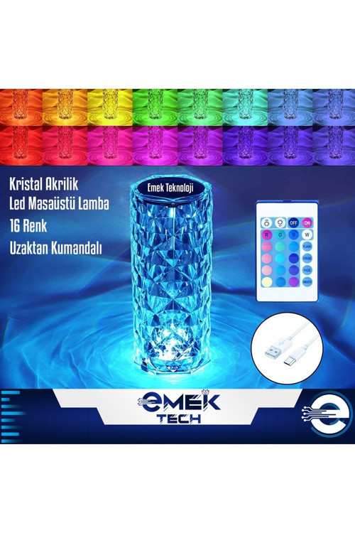 Kristal Akrilik Led Masa Üstü Lamba 16 Renk Uzaktan Kumandalı Dokunmatik
