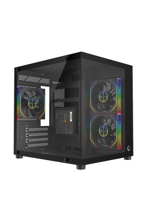 LUMID 750W 80 Plus Bronze M-ATX Temperli Camlı 3*12cm ARGB Fan Siyah Oyuncu Kasası