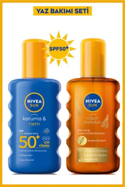 Sun Güneş Koruyucu Sprey Spf50 200ml, Karoten Bronzlaştırıcı Güneş Yağı 200ml, Ikili Yaz Seti