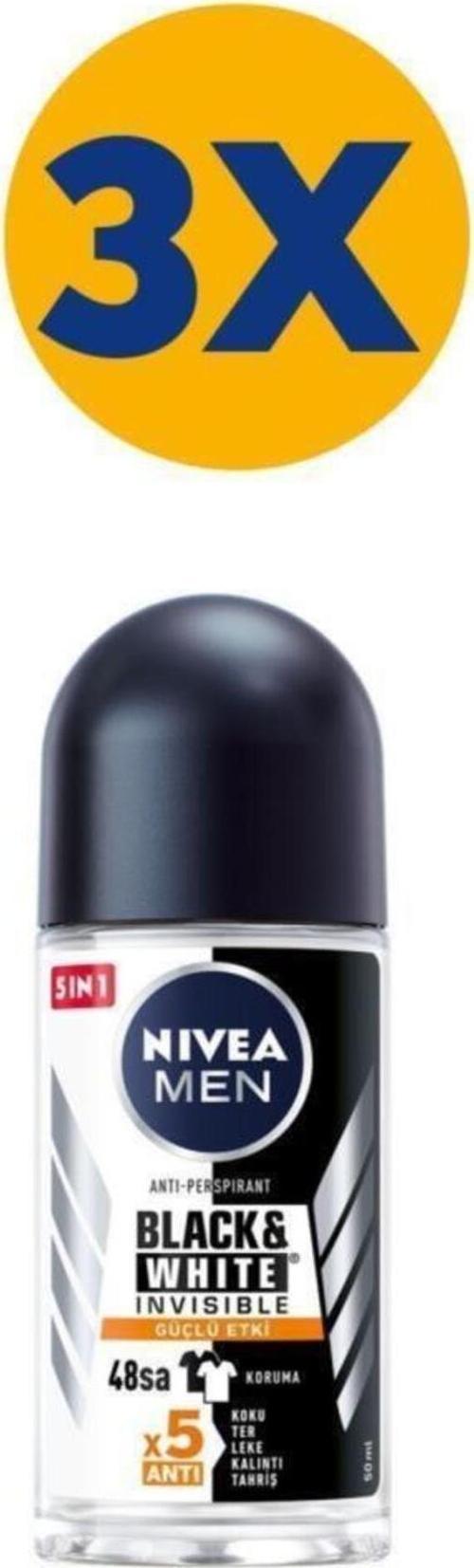 Men Black & Whıte Invısıble Güçlü Etki Erkek Roll On Deodorant 50 ml X3
