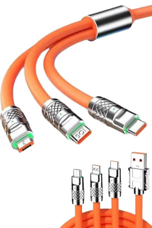 tekno 120W 3 İn 1 Uyumlu Silikon Şarj Kablosu Hızlı Şarj Kablosu 2026