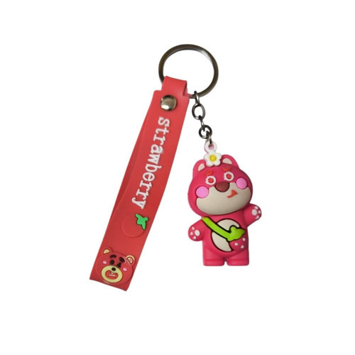 Renkli Silikon Anahtarlıklar-Pembe Çilekli Ayı