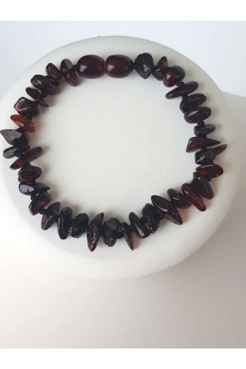 Kehribar Bileklik Vişne Renk 18 Cm Düğümlü Tasarım