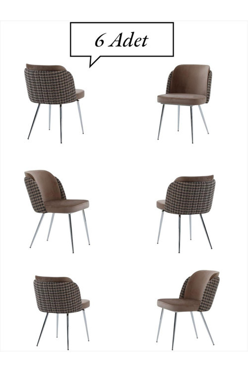 Keşfet Series Sandalye 6 Adet Mutfak Oturma Odası Salon Metal Ayak Çok Amaçlı