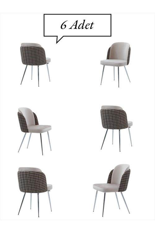 Keşfet Series Sandalye 6 Adet Mutfak Oturma Odası Salon Metal Ayak Çok Amaçlı