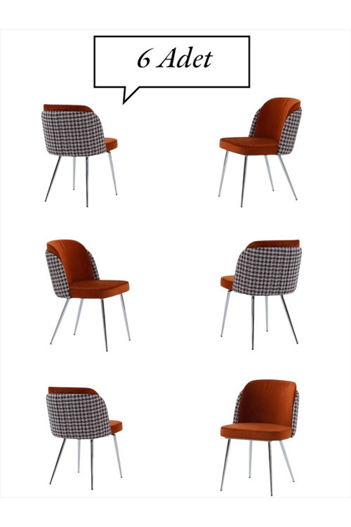 Keşfet Series Sandalye 6 Adet Mutfak Oturma Odası Salon Metal Ayak Çok Amaçlı