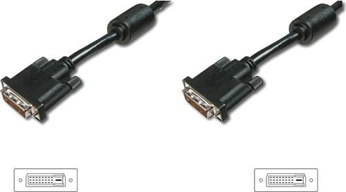 DVI Bağlantı Kablosu, DVI-D (24+1) Erkek &lt;==&gt; DVI-D (24+1) Erkek, 2x ferrit, 5 metre, UL, siya