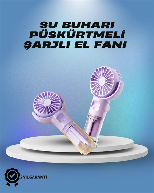 Su Sisi Püskürtmeli Taşınabilir El Fanı – Çocuk ve Öğrencilere Uygun, Kamp ve Seyahat İç