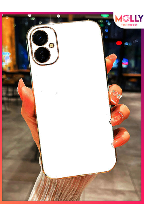 Tecno SPARK 9 PRO İçin İnci Beyazı Kenarları Gold Detaylı Lüks Silikon Kılıf